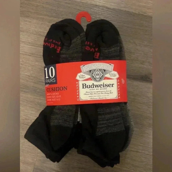 Budweiser Beer Socks Men's Shoe Size 6-12 no show logo 10 pack - Picture 2 of 2